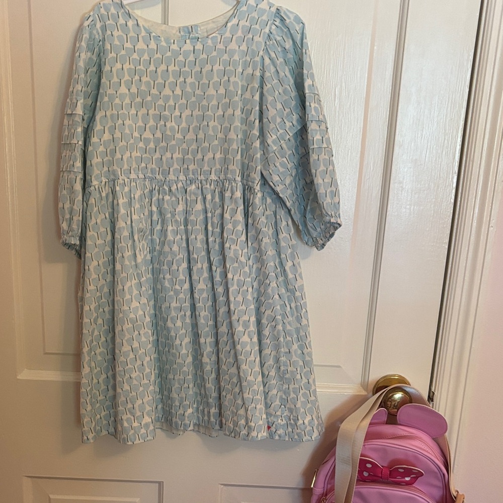 Pink Chicken Light Blue Geometric Kids Dress